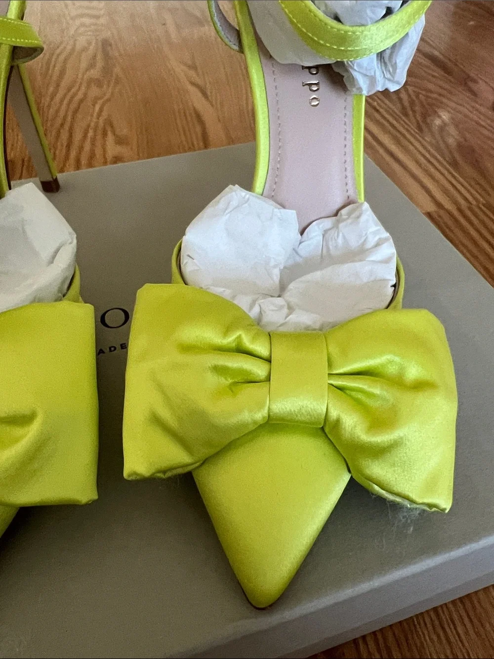 Dee Ocleppo Bow Slingback Pump Lime Satin Heels